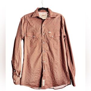 Rafter C Pro Flex 45 Western Snap Shirt Medium Brown Orange Print Performance
